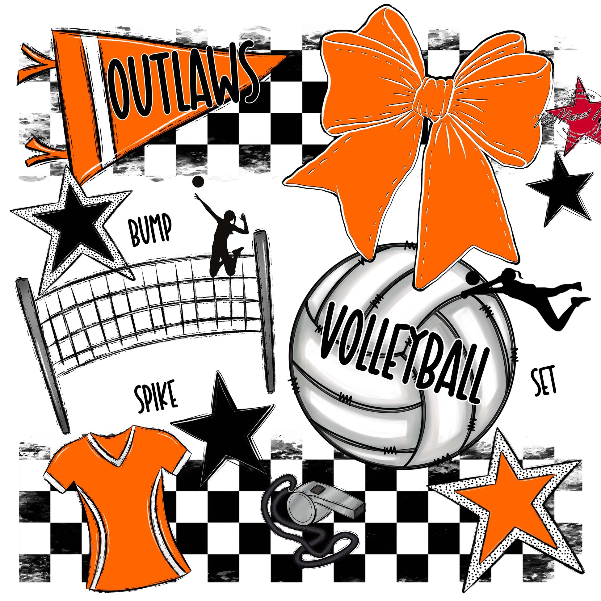 Outlaws Checkers Volleyball Design-Orange
