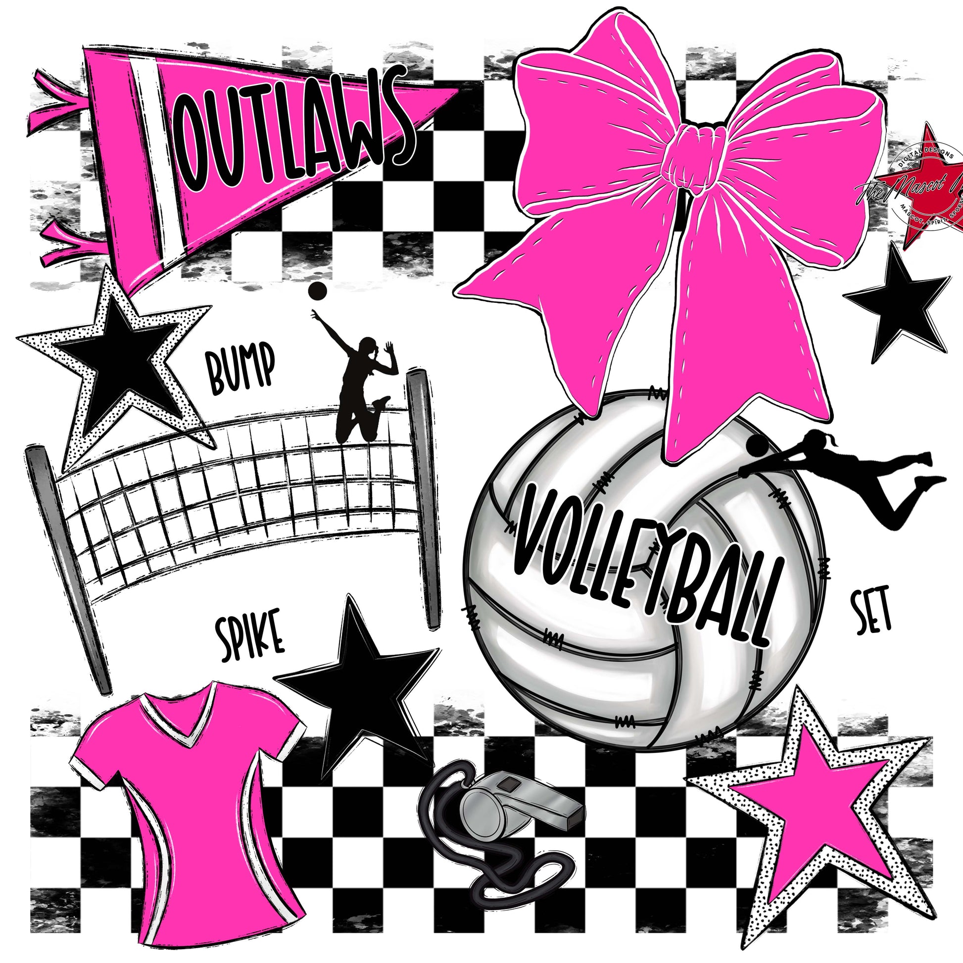 Outlaws Checkers Volleyball Design-Pink