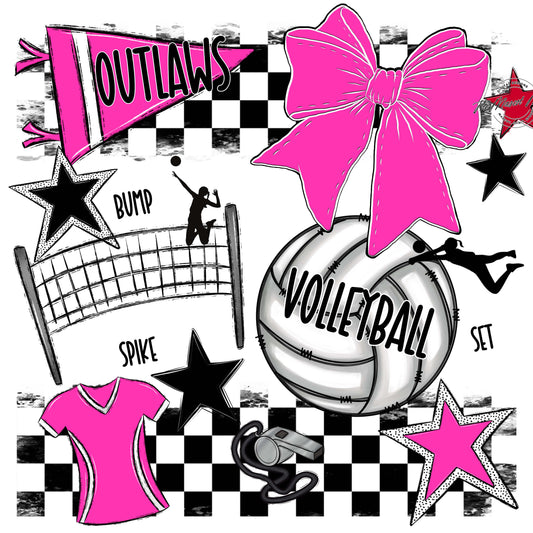 Outlaws Checkers Volleyball Design-Pink