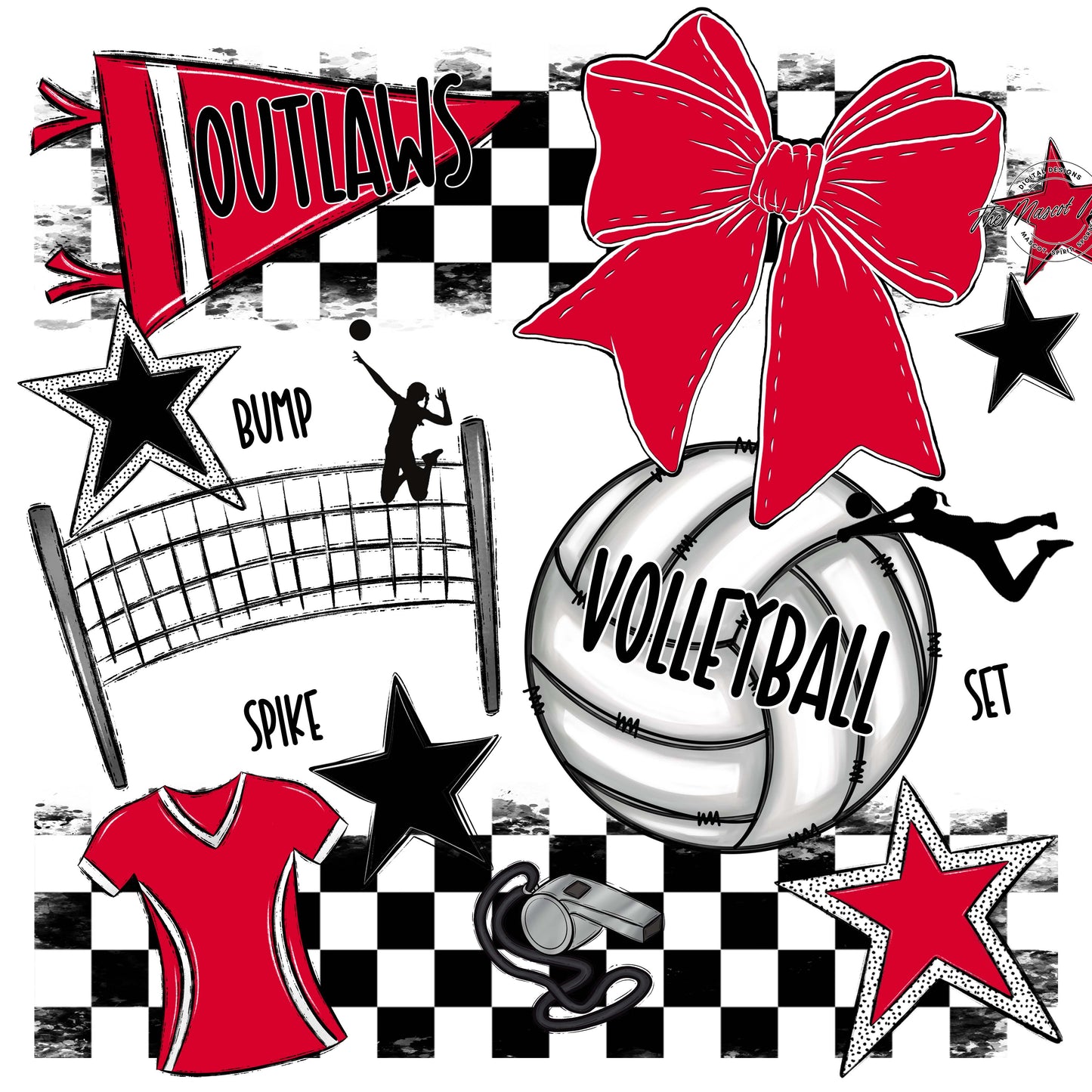 Outlaws Checkers Volleyball Design-Red