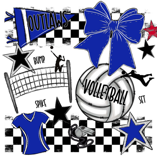 Outlaws Checkers Volleyball Design-Royal Blue