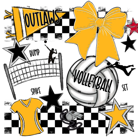 Outlaws Checkers Volleyball Design-Yellow