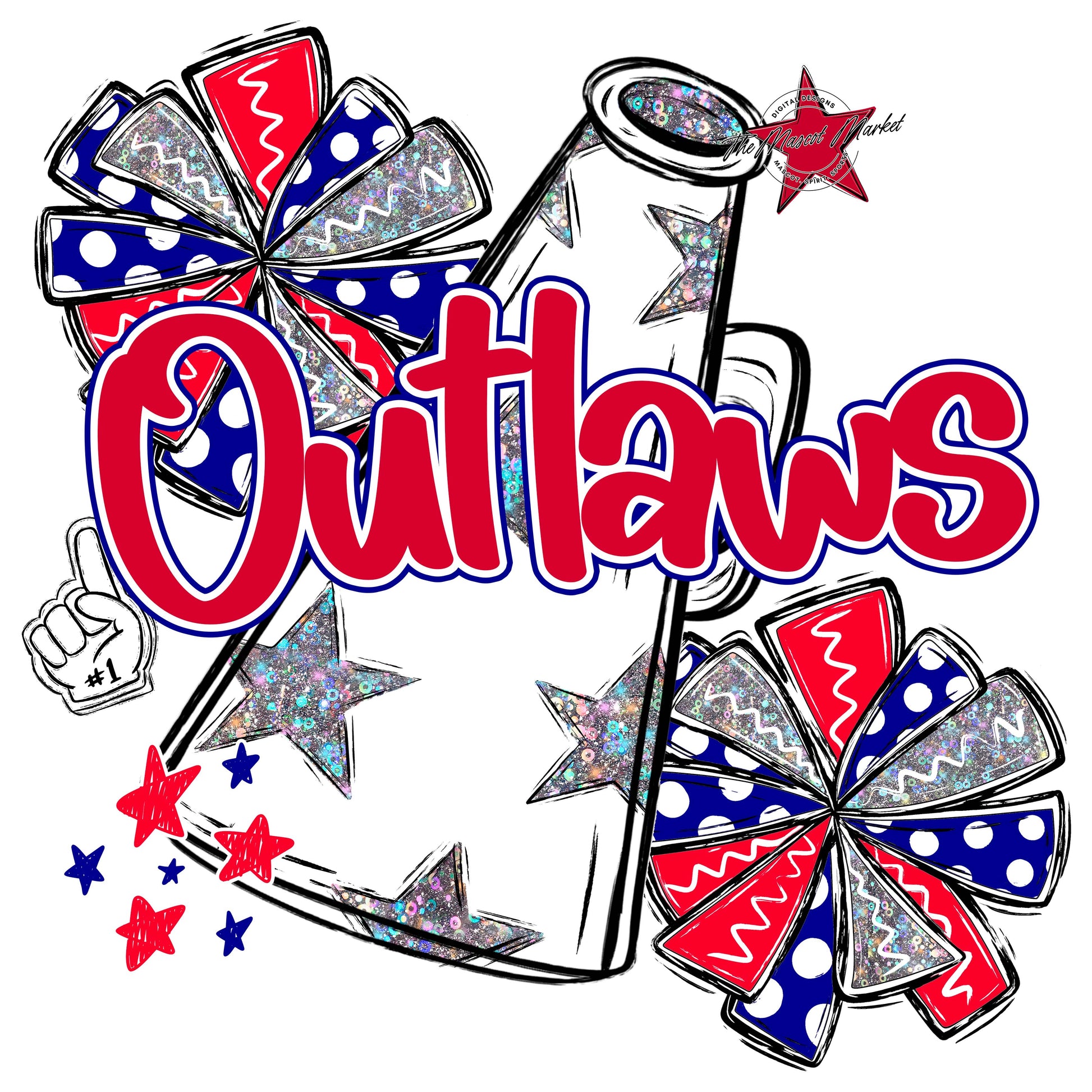 Outlaws Cheer Megaphone Design-Blue & Red