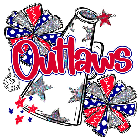 Outlaws Cheer Megaphone Design-Blue & Red