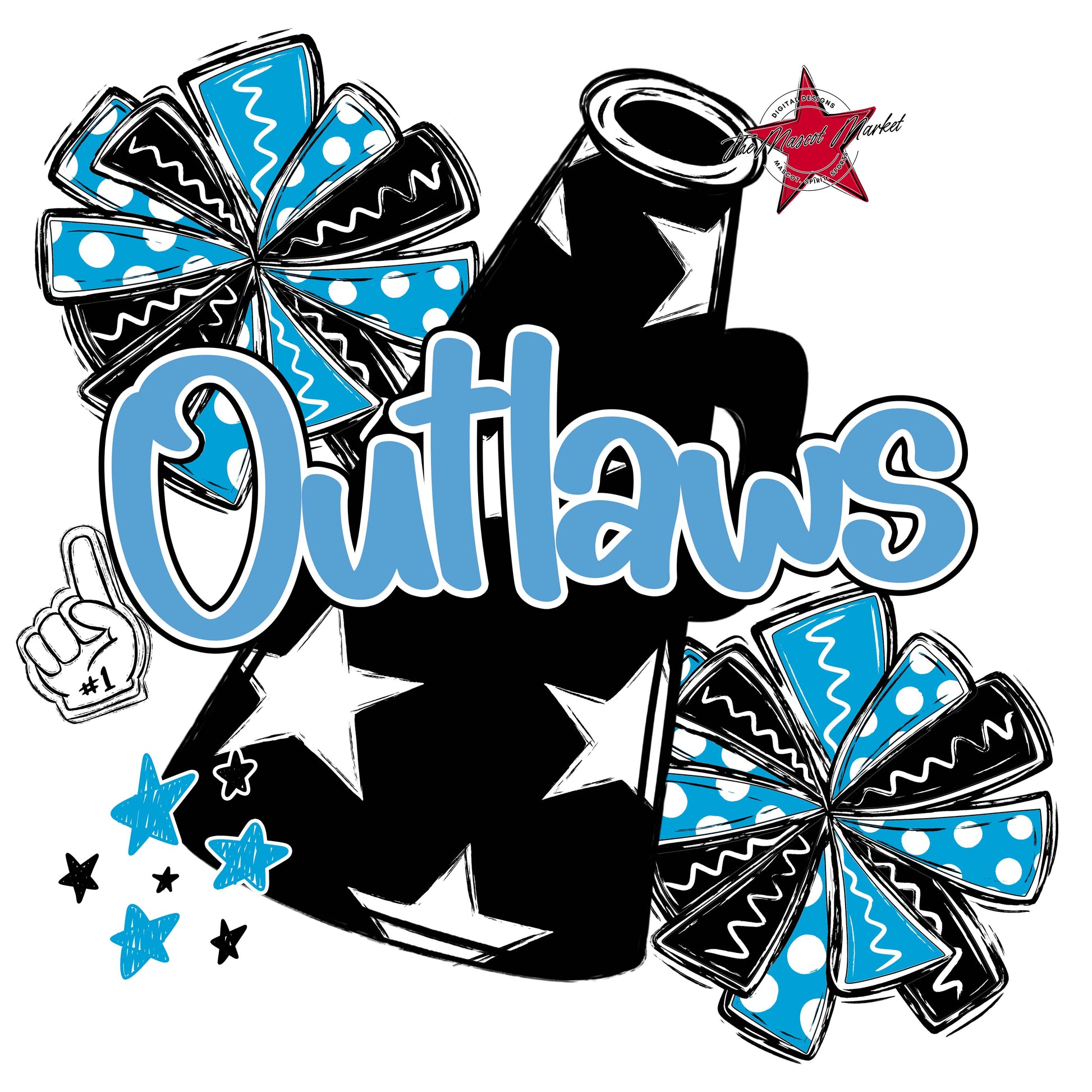 Outlaws Cheer Megaphone Design-Carolina Blue