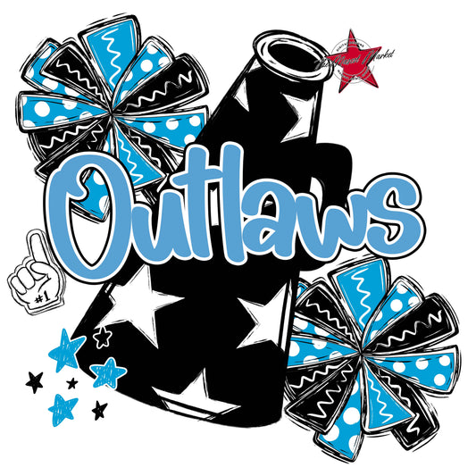 Outlaws Cheer Megaphone Design-Carolina Blue