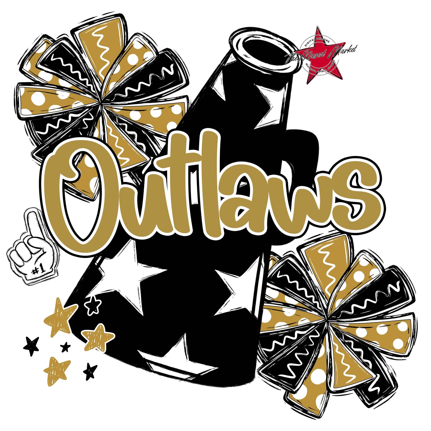 Outlaws Cheer Megaphone Design-Gold