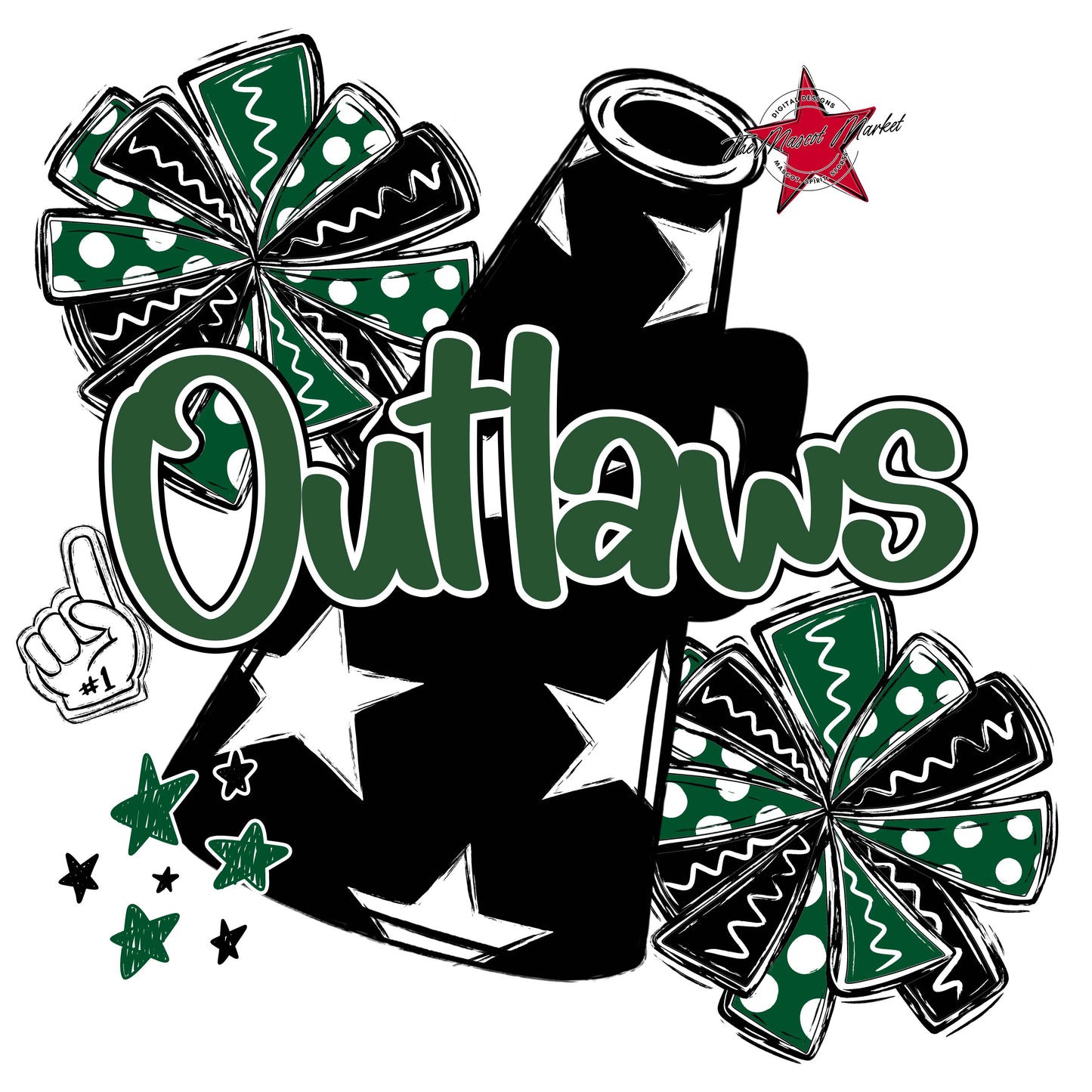 Outlaws Cheer Megaphone Design-Green