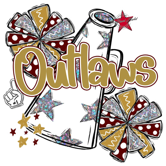 Outlaws Cheer Megaphone Design-Maroon & Gold