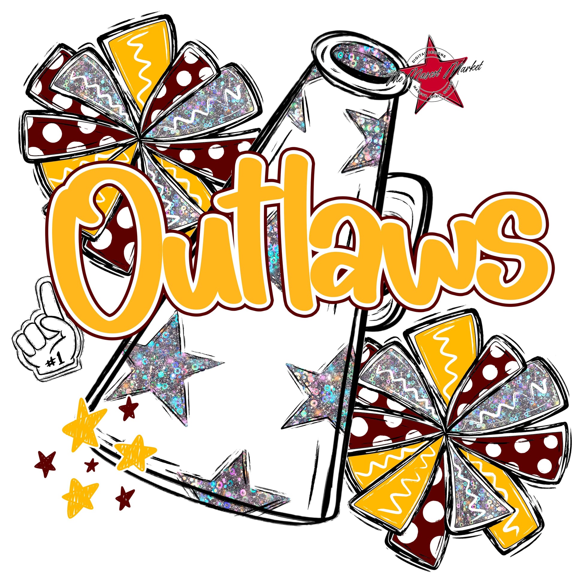 Outlaws Cheer Megaphone Design-Maroon & Yellow