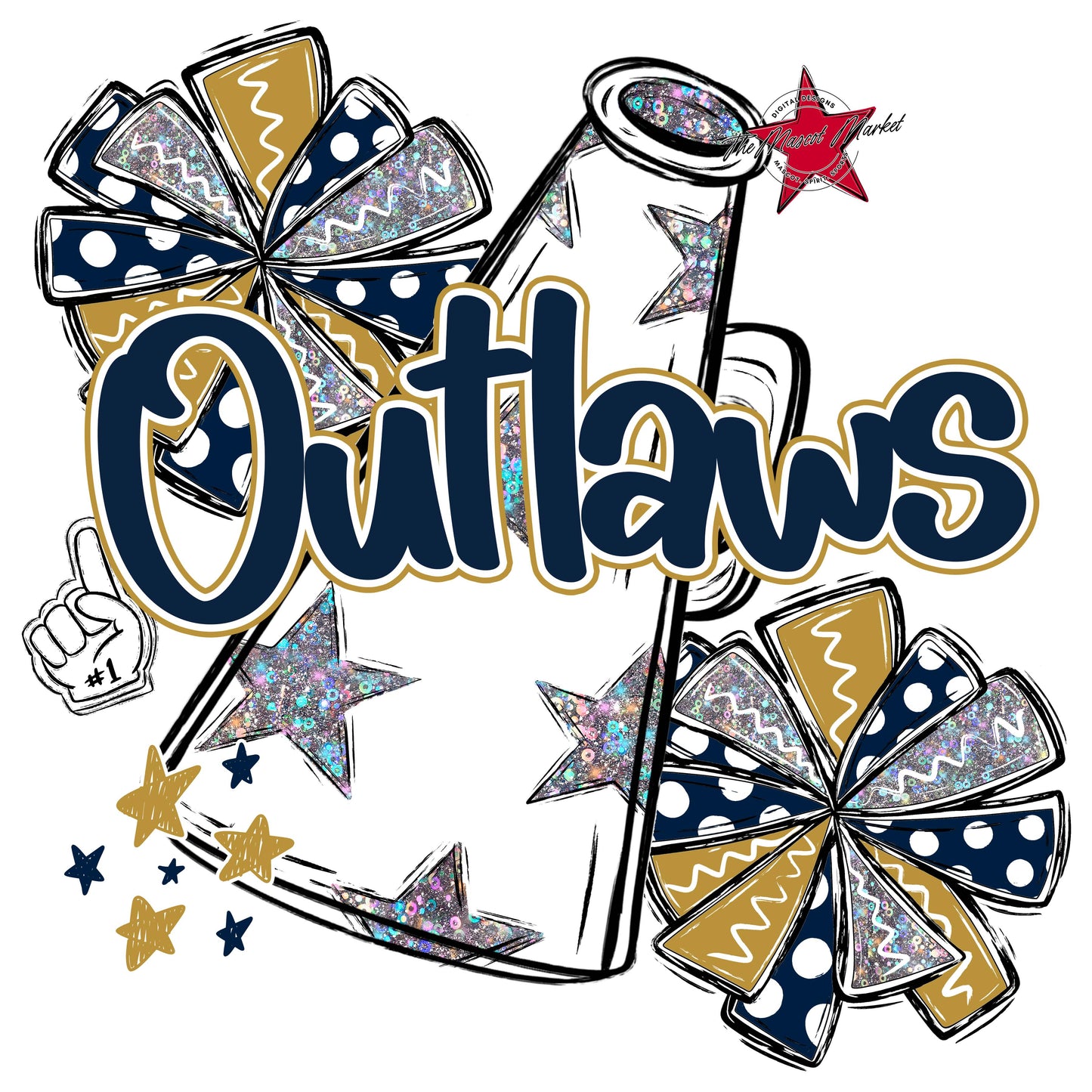 Outlaws Cheer Megaphone Design-Navy & Gold