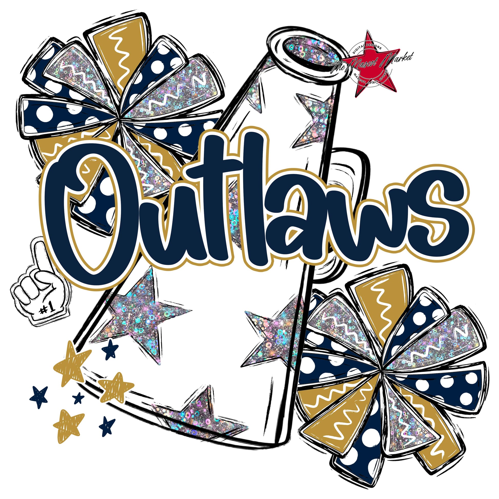 Outlaws Cheer Megaphone Design-Navy & Gold