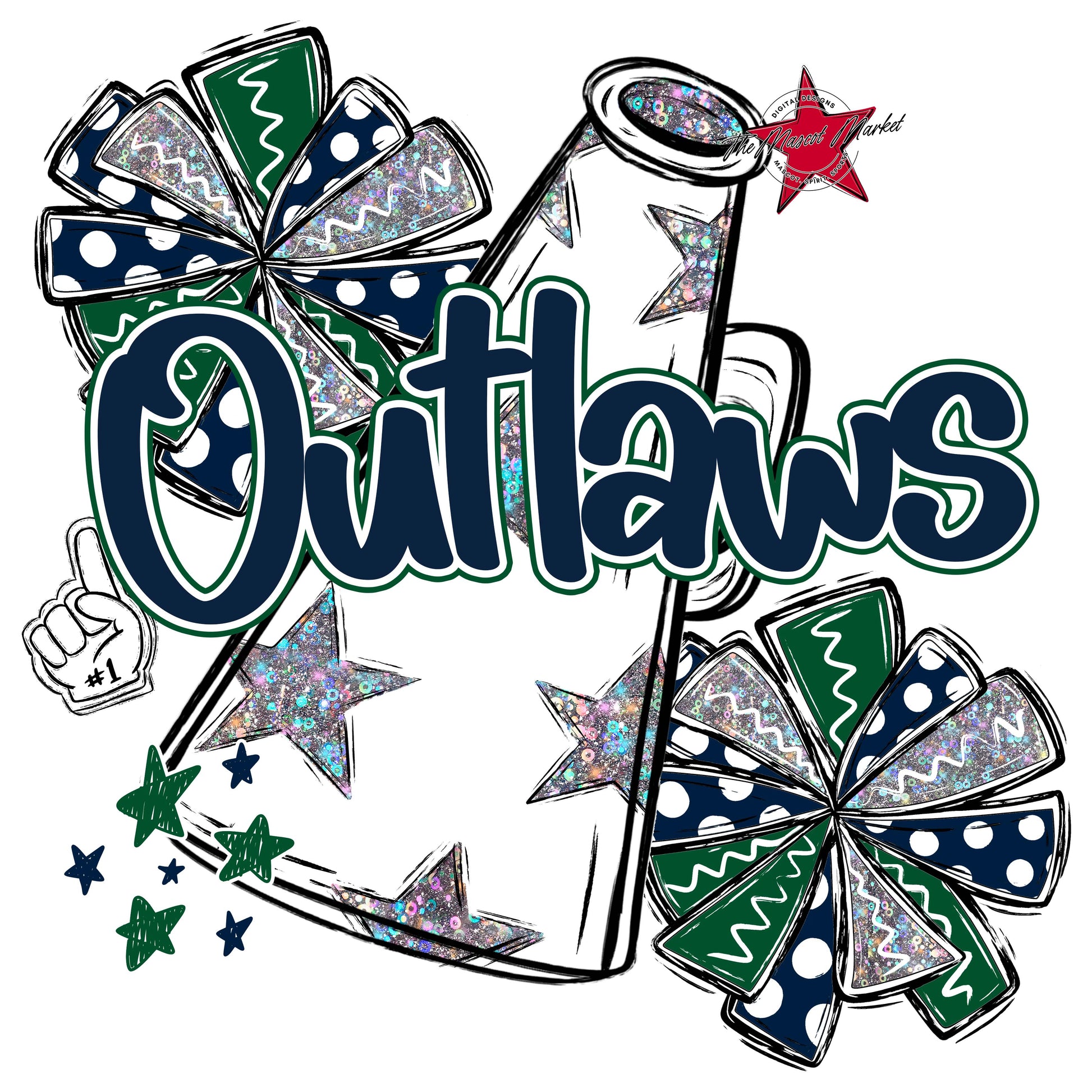 Outlaws Cheer Megaphone Design-Navy & Green