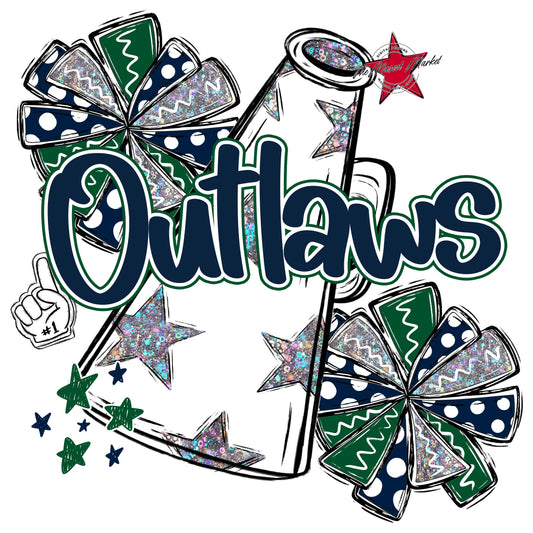 Outlaws Cheer Megaphone Design-Navy & Green