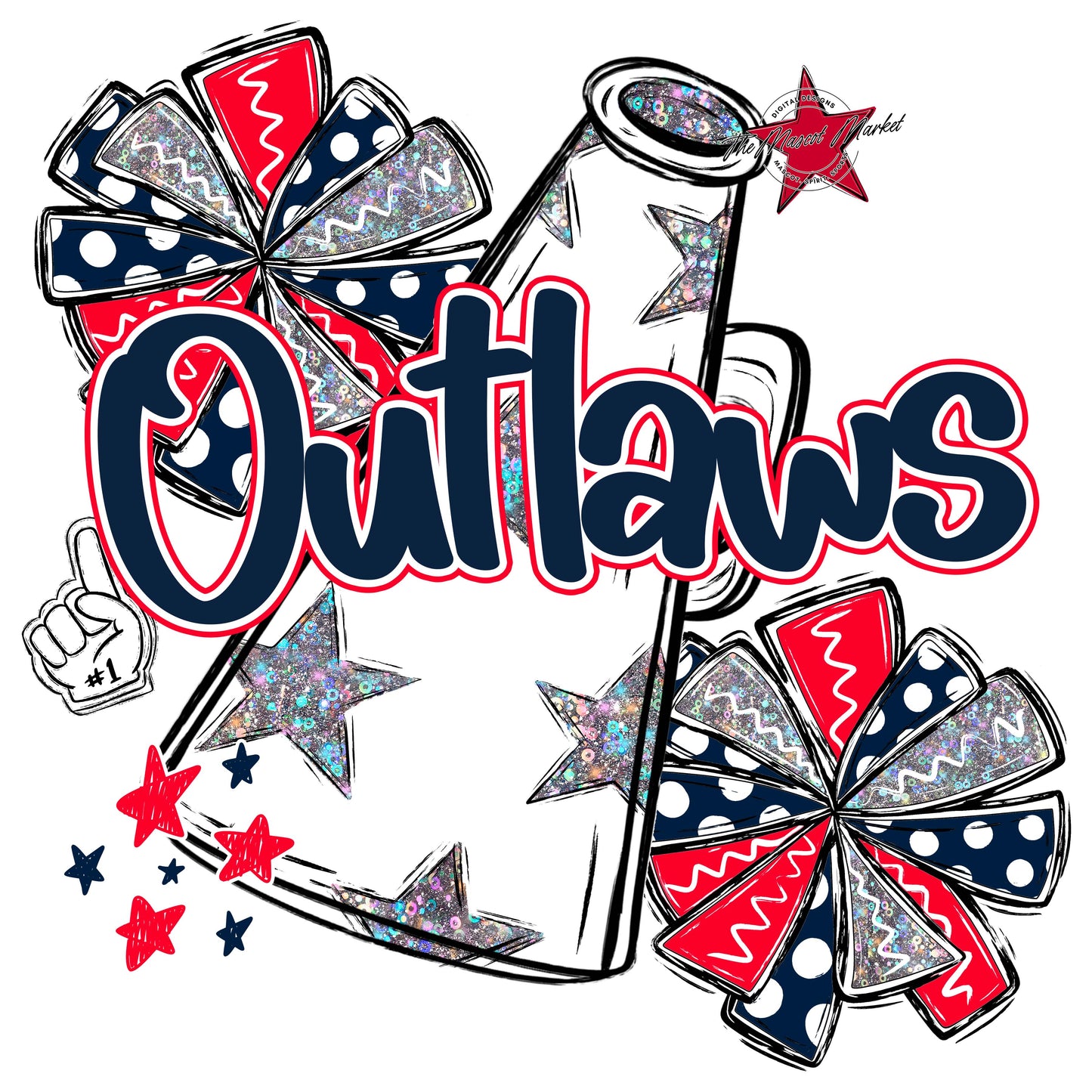 Outlaws Cheer Megaphone Design-Navy & Red