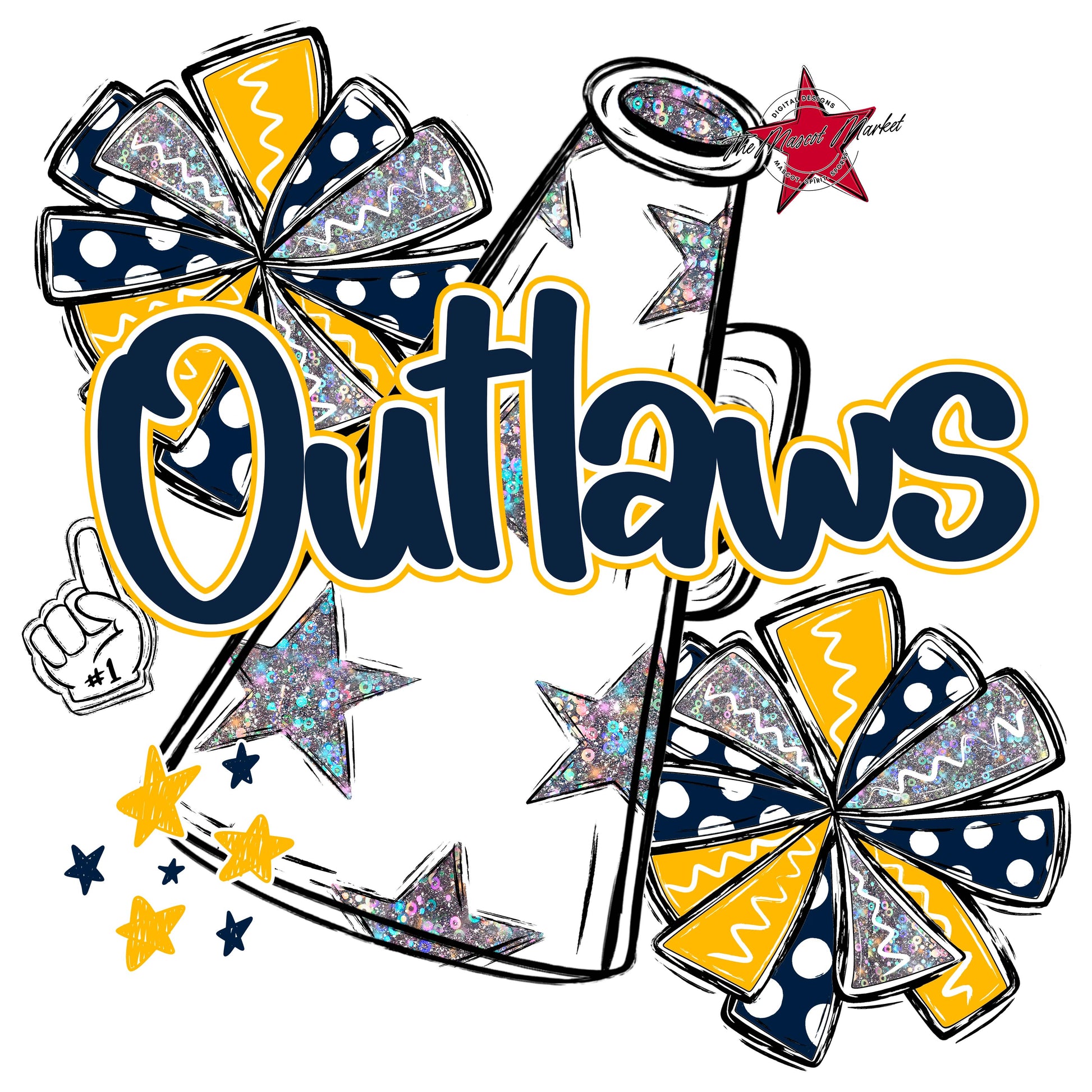 Outlaws Cheer Megaphone Design-Navy & Yellow