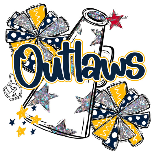 Outlaws Cheer Megaphone Design-Navy & Yellow