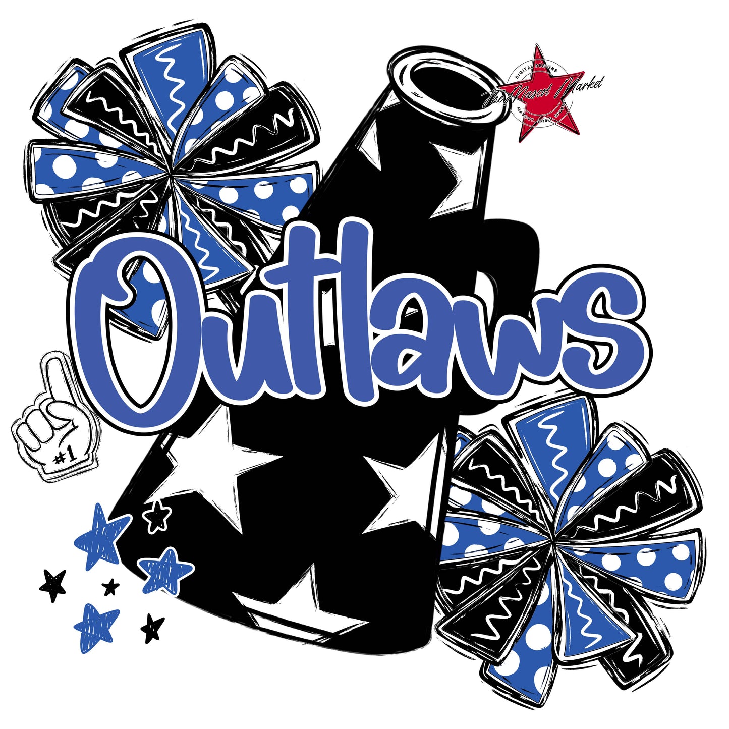 Outlaws Cheer Megaphone Design-Off Blue