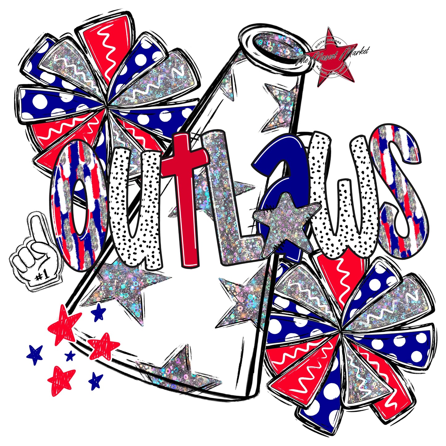 Outlaws Cheer Megaphone Scrape-Blue & Red
