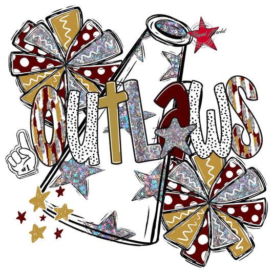 Outlaws Cheer Megaphone Scrape-Maroon & Gold