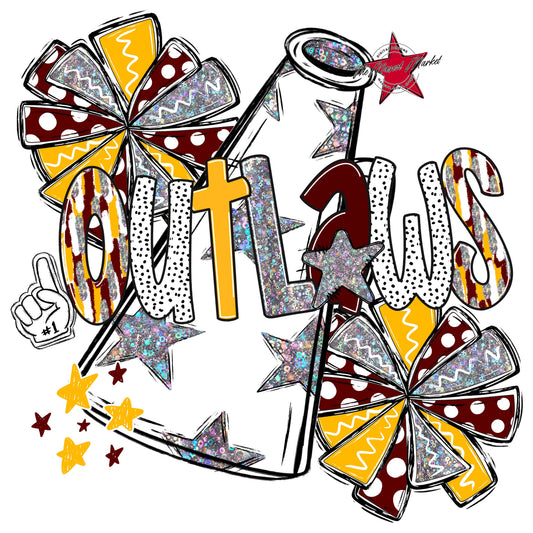 Outlaws Cheer Megaphone Scrape-Maroon & Yellow
