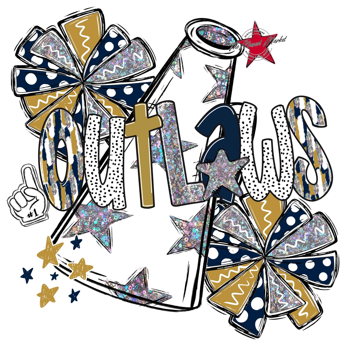 Outlaws Cheer Megaphone Scrape-Navy & Gold