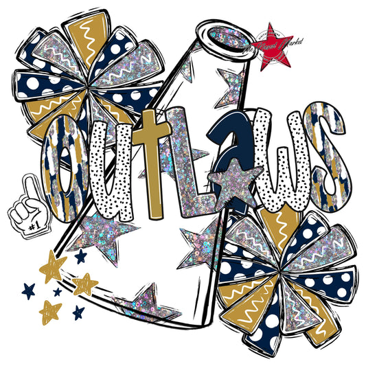 Outlaws Cheer Megaphone Scrape-Navy & Gold