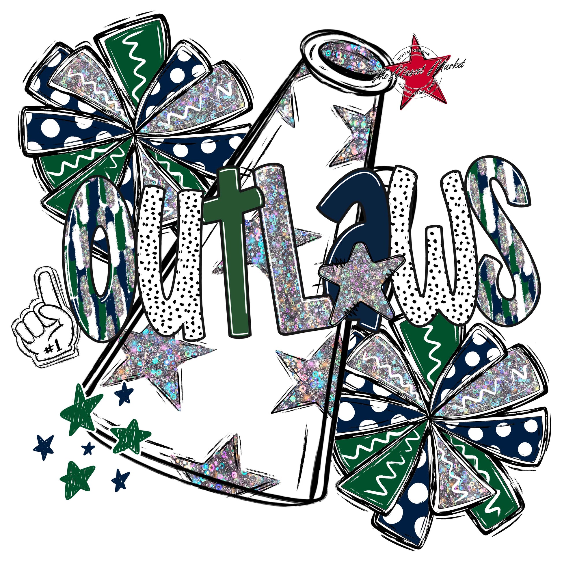 Outlaws Cheer Megaphone Scrape-Navy & Green