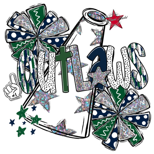 Outlaws Cheer Megaphone Scrape-Navy & Green