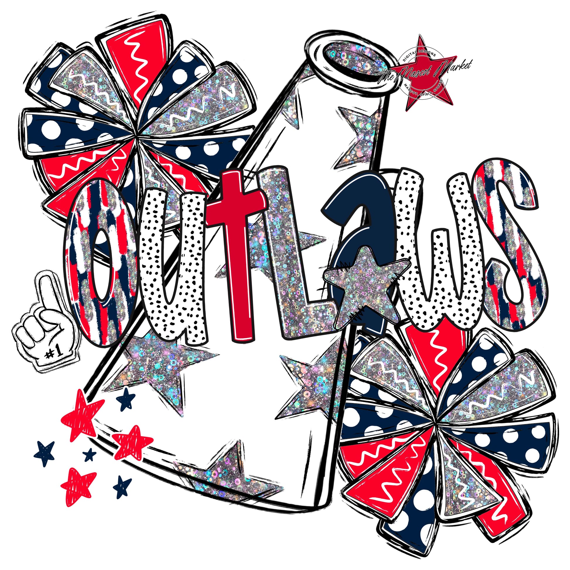 Outlaws Cheer Megaphone Scrape-Navy & Red