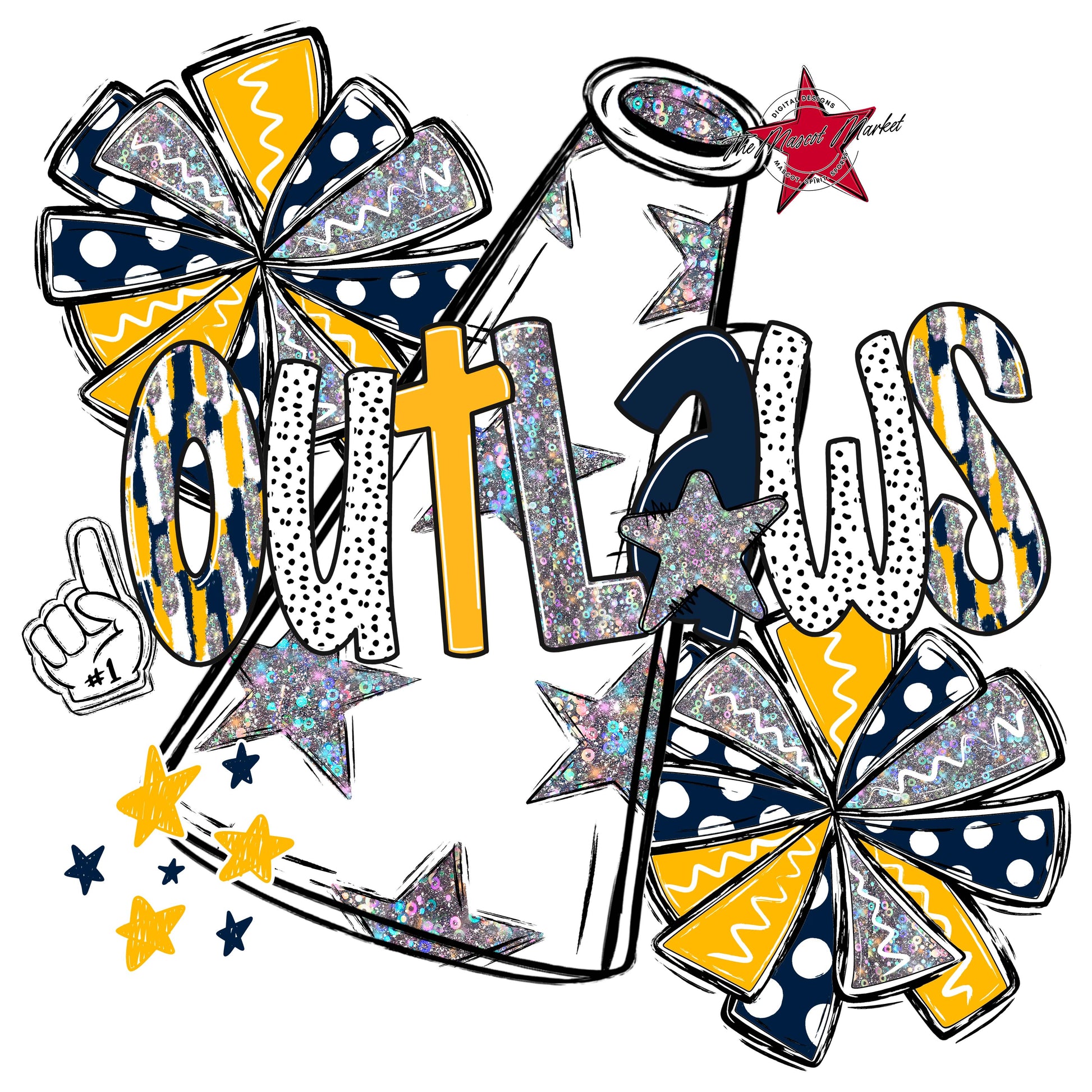 Outlaws Cheer Megaphone Scrape-Navy & Yellow