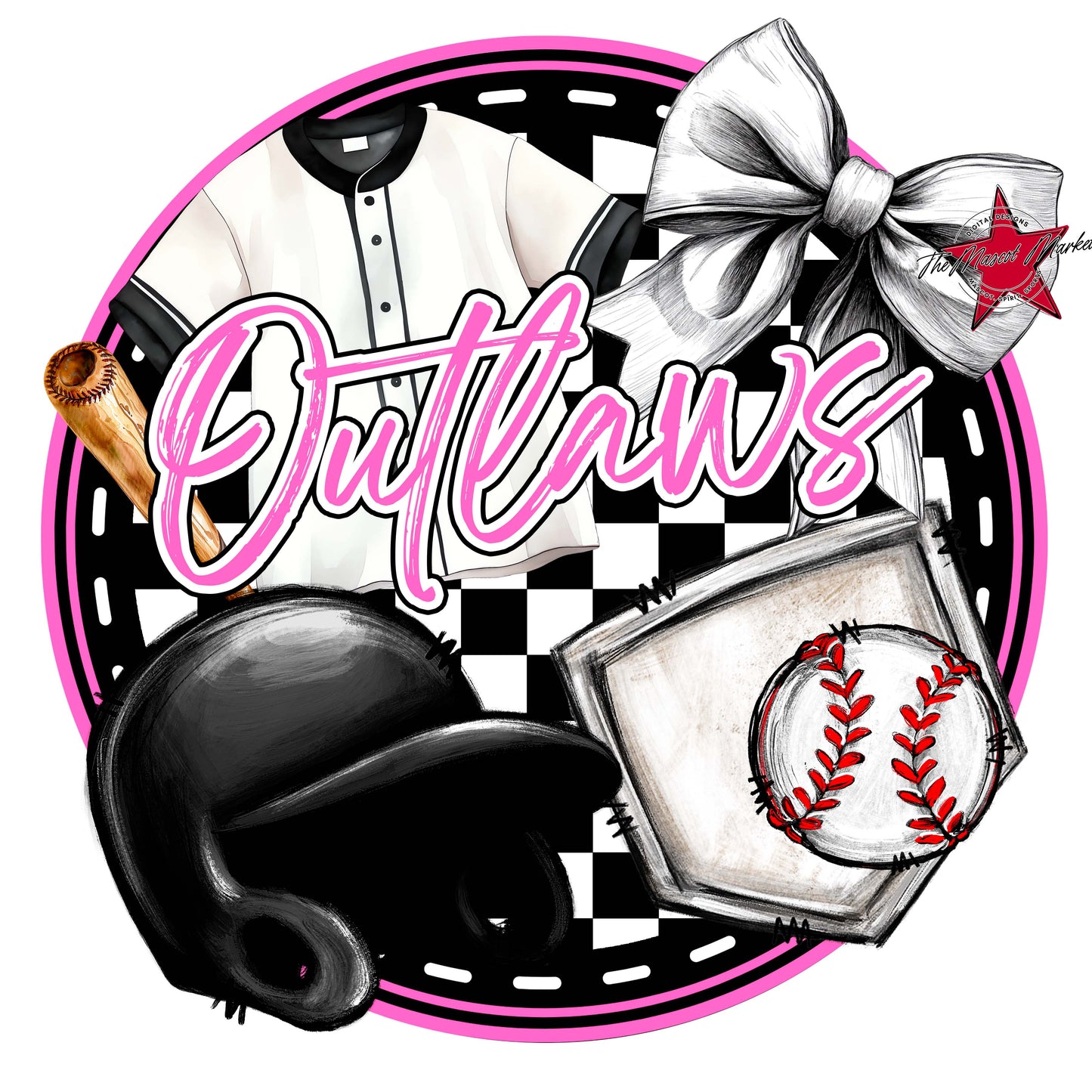 Outlaws Circle Baseball Frame-Baby Pink