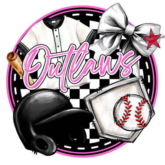 Outlaws Circle Baseball Frame-Baby Pink