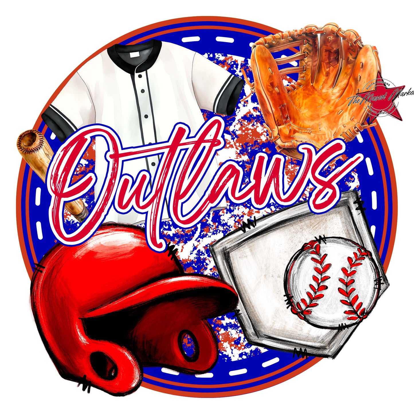 Outlaws Circle Baseball Frame-Blue & Red