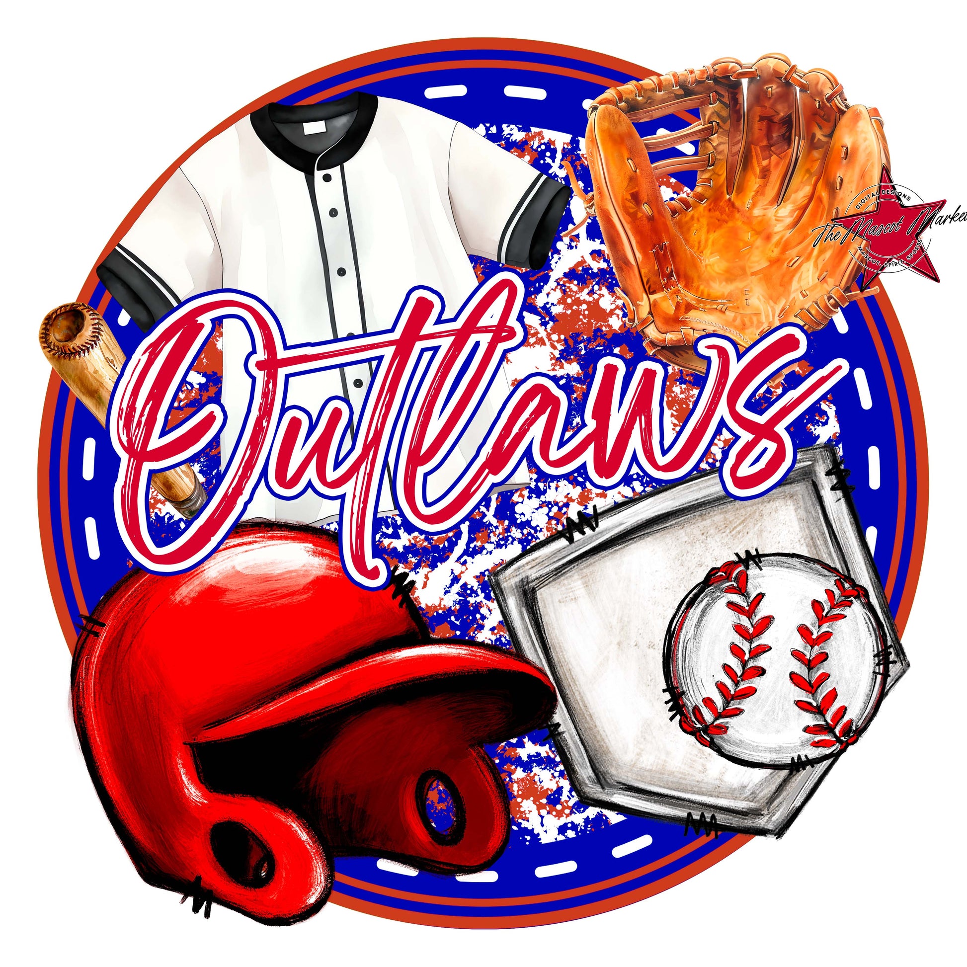Outlaws Circle Baseball Frame-Blue & Red