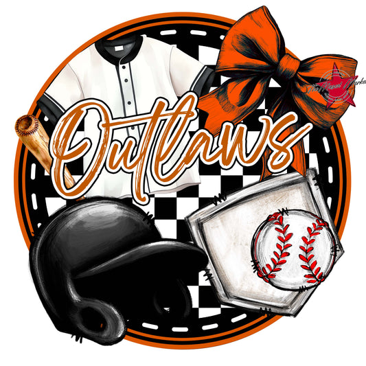 Outlaws Circle Baseball Frame-Burnt Orange