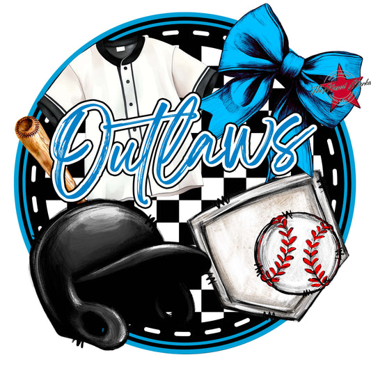 Outlaws Circle Baseball Frame-Carolina Blue