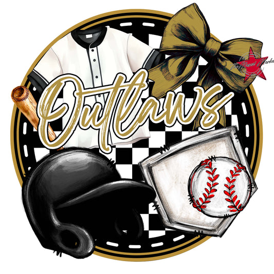 Outlaws Circle Baseball Frame-Gold