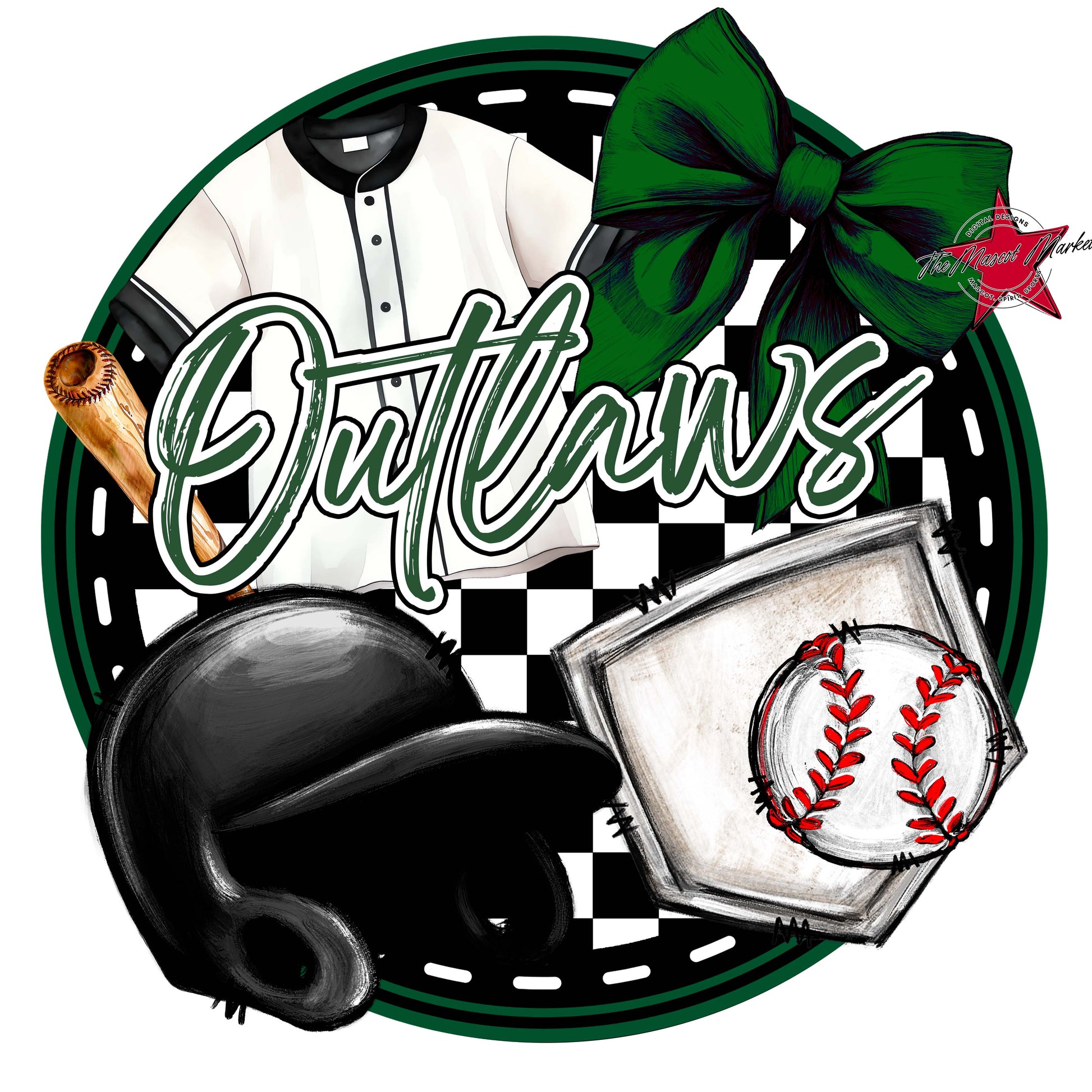 Outlaws Circle Baseball Frame-Green
