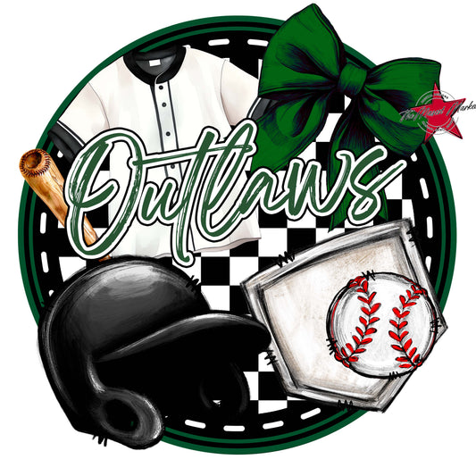Outlaws Circle Baseball Frame-Green