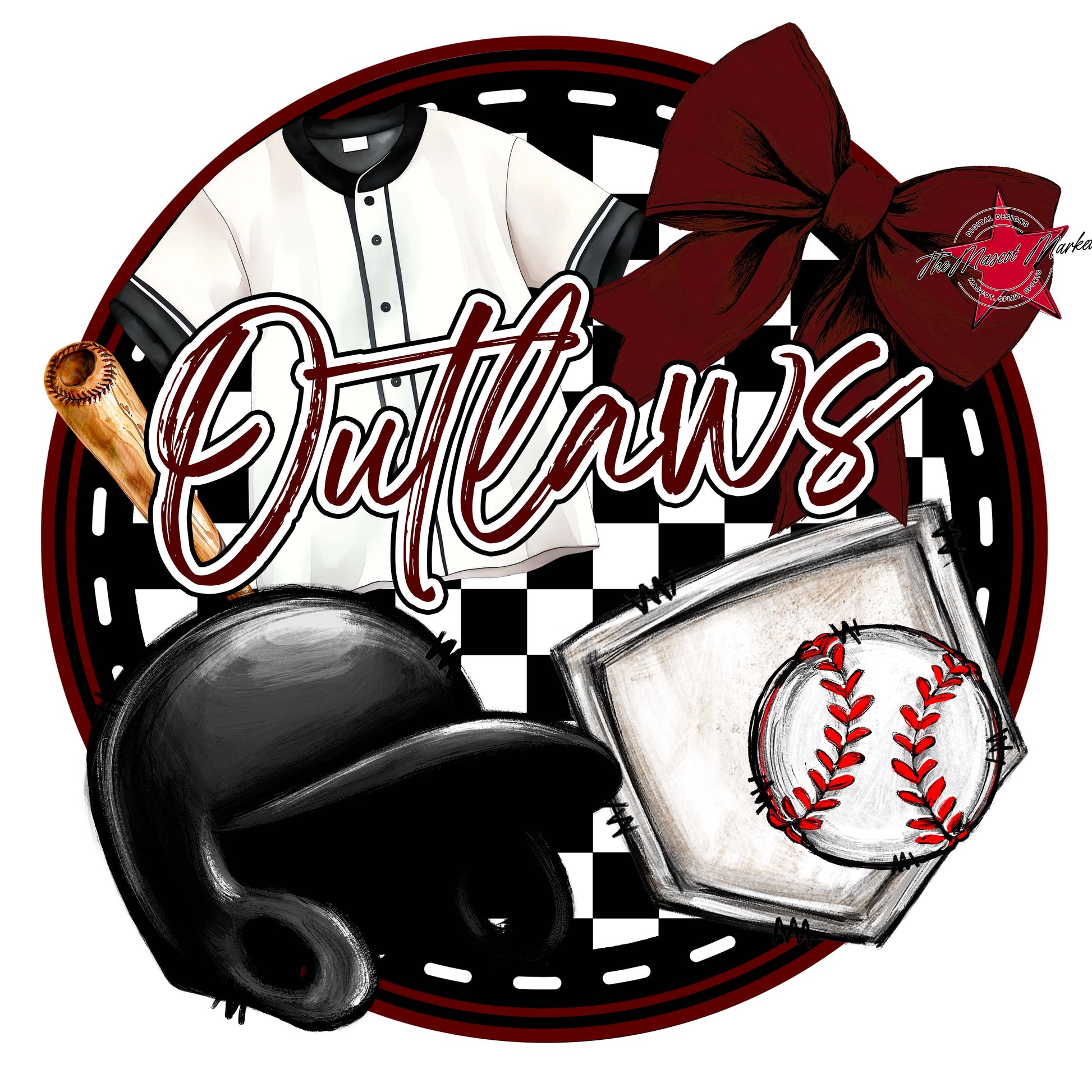 Outlaws Circle Baseball Frame-Maroon