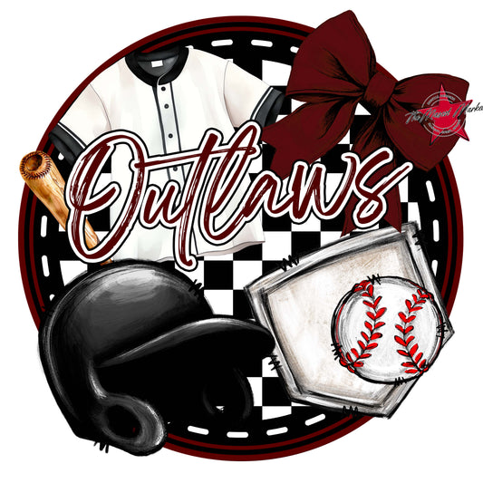 Outlaws Circle Baseball Frame-Maroon