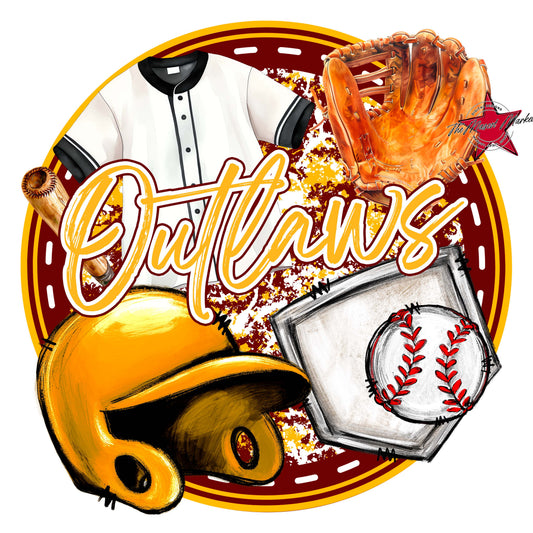 Outlaws Circle Baseball Frame-Maroon & Yellow