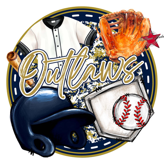Outlaws Circle Baseball Frame-Navy & Gold