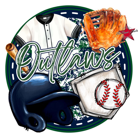 Outlaws Circle Baseball Frame-Navy & Green