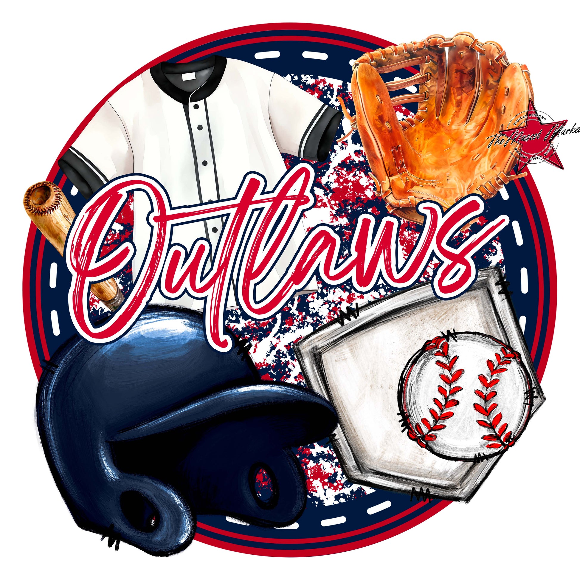 Outlaws Circle Baseball Frame-Navy & Red