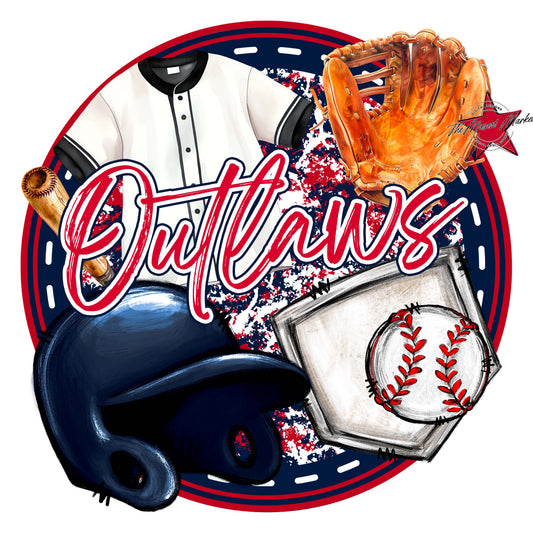 Outlaws Circle Baseball Frame-Navy & Red