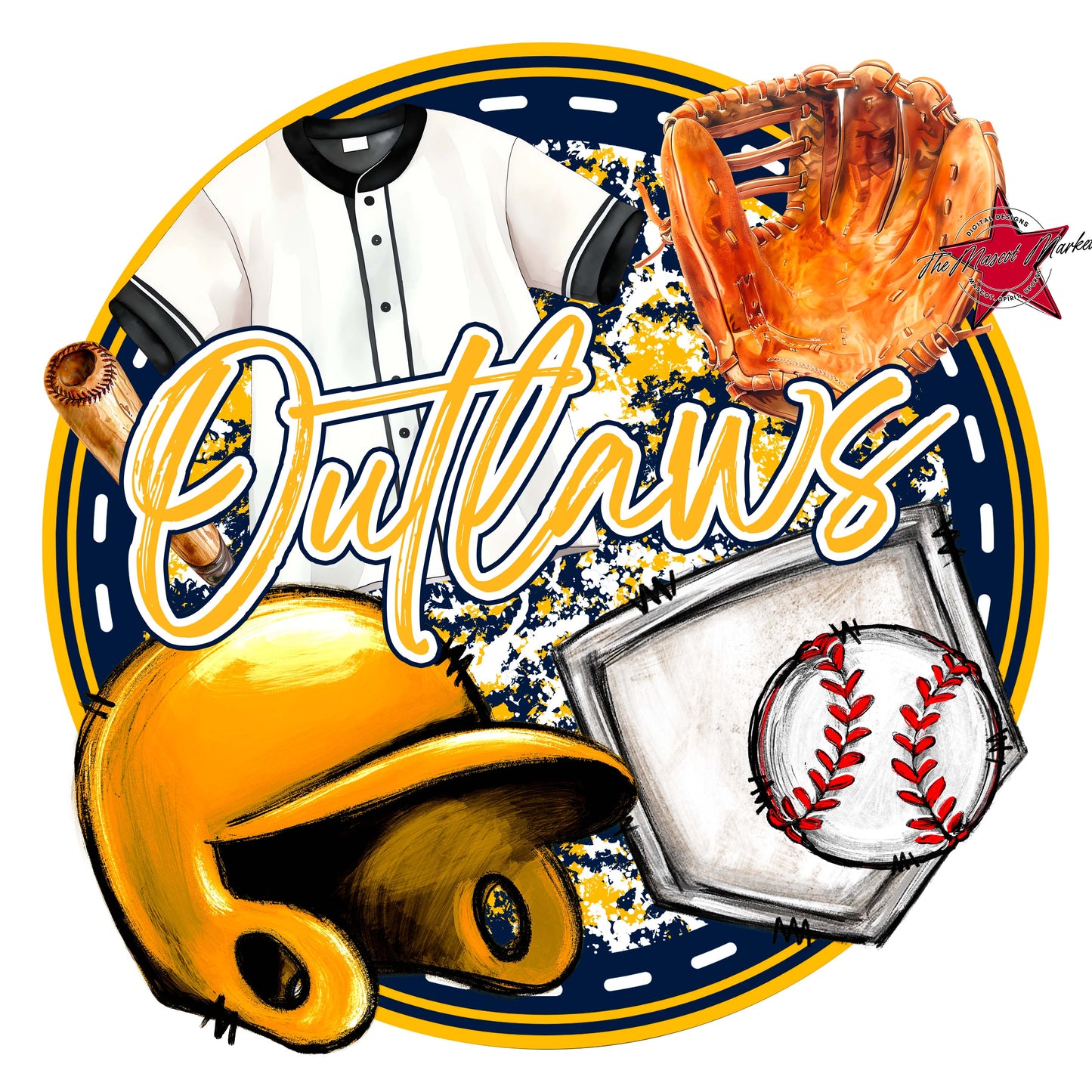 Outlaws Circle Baseball Frame-Navy & Yellow