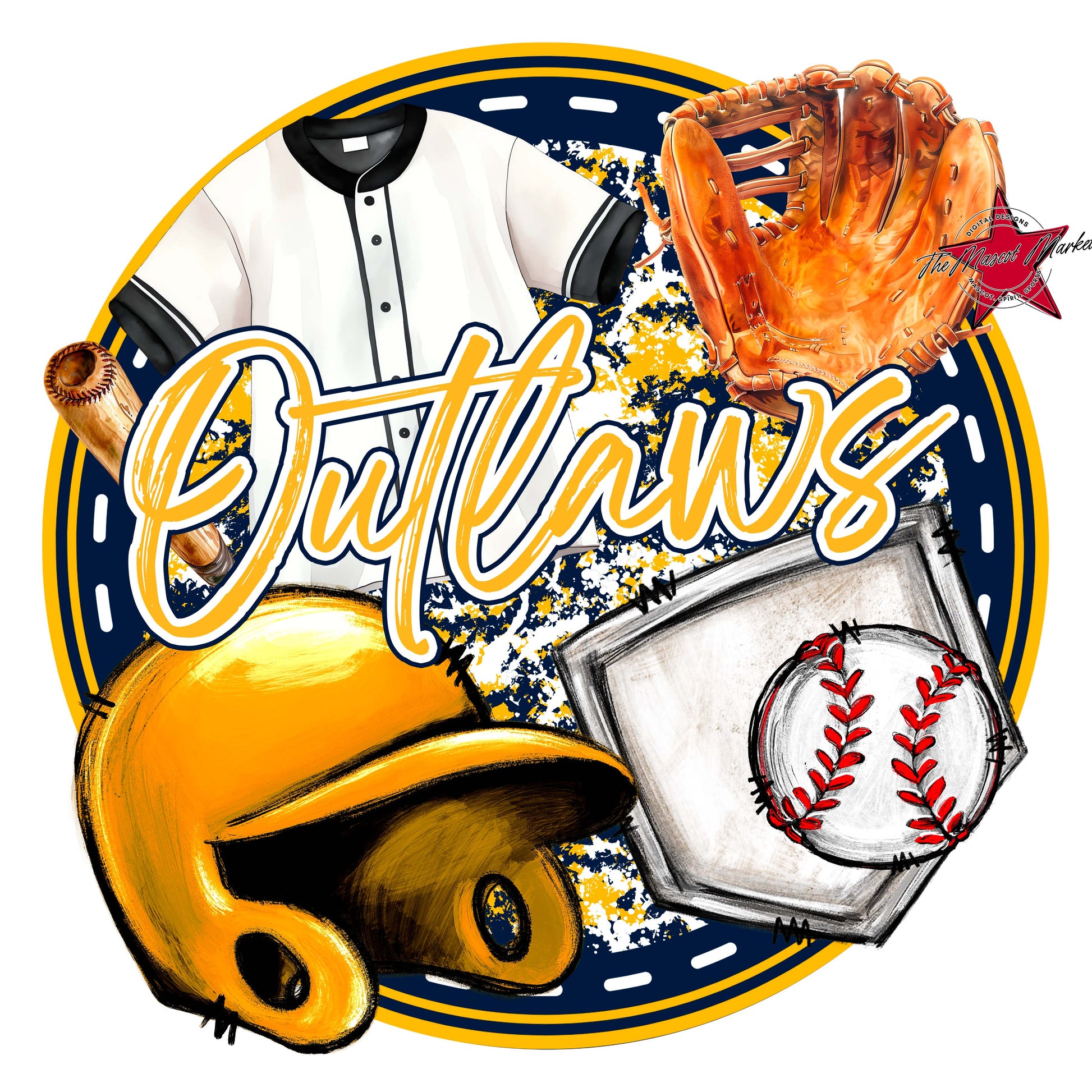 Outlaws Circle Baseball Frame-Navy & Yellow