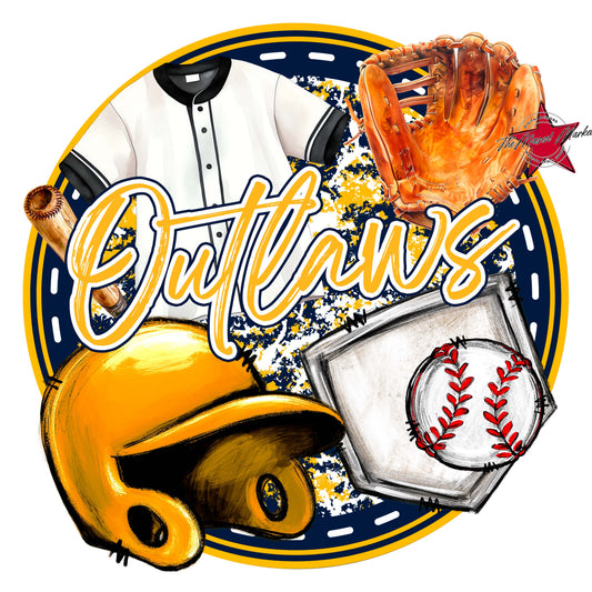 Outlaws Circle Baseball Frame-Navy & Yellow